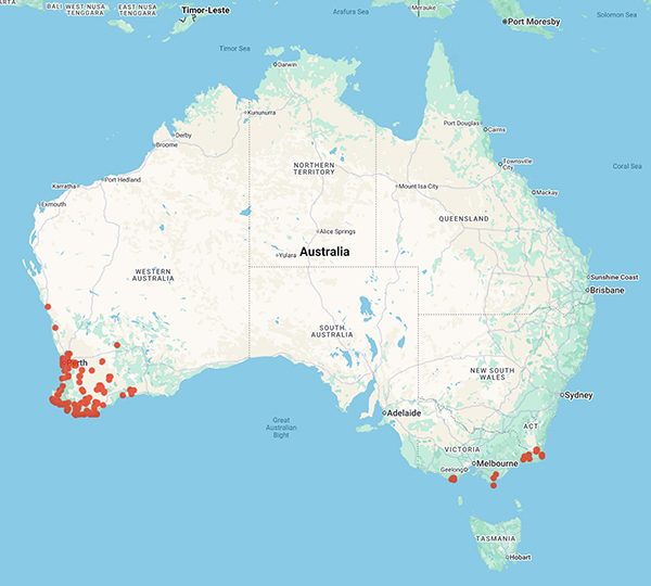 collecting locality map for 'Brundrett, M. and Brundrett, M.C.'