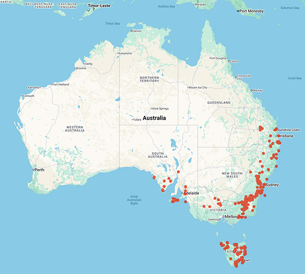 collecting locality map for 'Davies, F.' & 'Davies, F.E.'