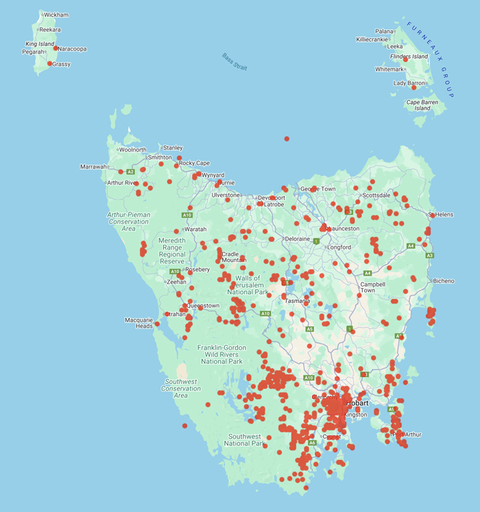 collecting locality map for 'Ratkowsky, D.A.'